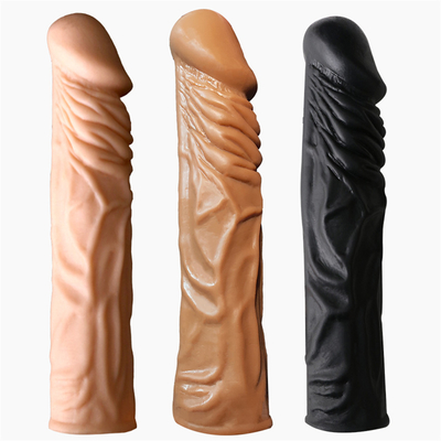 Prolongamento de borracha do vibrador da luva do pênis dos preservativos dos homens da luva do pênis do preservativo do silicone