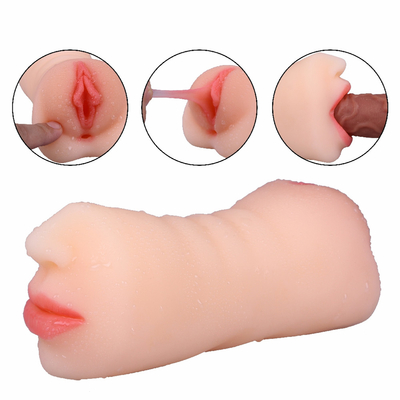 3 em brinquedos masculinos de duas extremidades de 1 sexo do bichano realístico masculino do bolso do Masturbator com a vagina Textured da língua da boca &amp; o ânus apertado