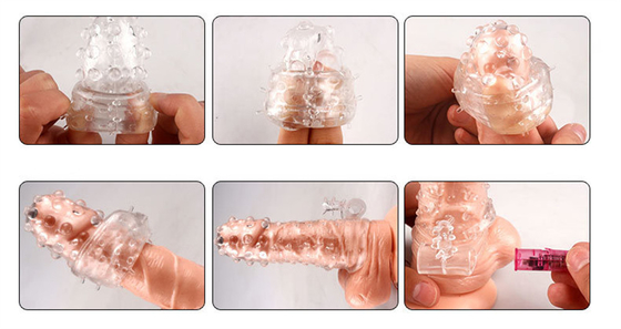 Preservativos macios do TPE da ampliação de Crystal Vibrating Penis Sleeves Delay para o homem