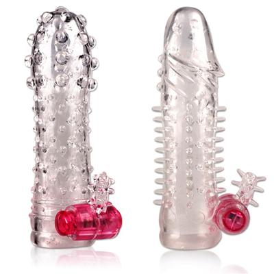 Preservativos macios do TPE da ampliação de Crystal Vibrating Penis Sleeves Delay para o homem