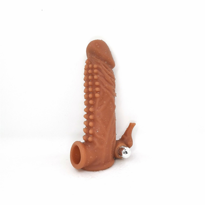 O preservativo reusável do silicone com os preservativos da bainha do vibrador da luva do galo para o sexo do prolongamento dos homens brinca a luva do pênis