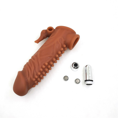 O preservativo reusável do silicone com os preservativos da bainha do vibrador da luva do galo para o sexo do prolongamento dos homens brinca a luva do pênis