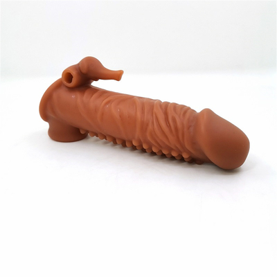 O preservativo reusável do silicone com os preservativos da bainha do vibrador da luva do galo para o sexo do prolongamento dos homens brinca a luva do pênis