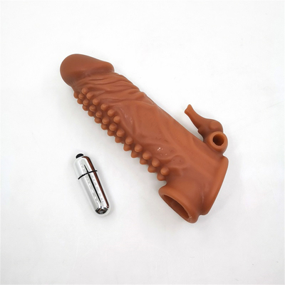 O preservativo reusável do silicone com os preservativos da bainha do vibrador da luva do galo para o sexo do prolongamento dos homens brinca a luva do pênis
