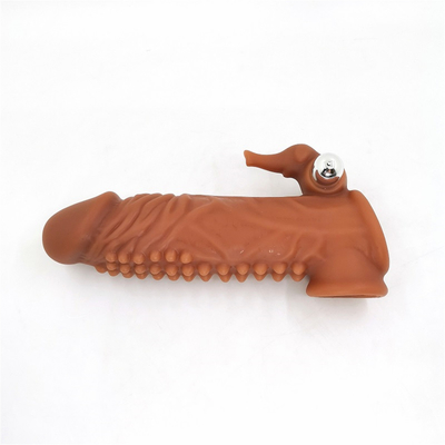 O preservativo reusável do silicone com os preservativos da bainha do vibrador da luva do galo para o sexo do prolongamento dos homens brinca a luva do pênis