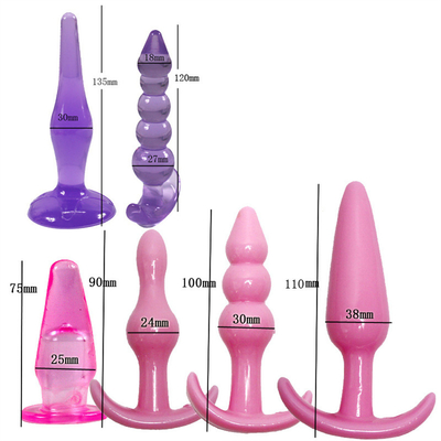 6 partes da tomada anal macia da extremidade dos grânulos do TPE da combinação ajustaram brinquedos do sexo anal do Stimulator para o homem e as mulheres