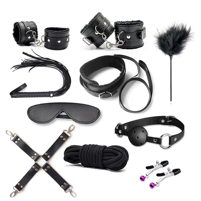 10pcs/set Produtos SM Bondage PU Kit Fetish de couro Restrações Escravos Bondage de brinquedo sexual para casais