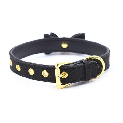 Brinquedos sexuais para adultos Cão cor-de-rosa Campainha Bowknot Golden Hole Soft Leather Pin Buckle Neck Sleeve Neck Negro Collar