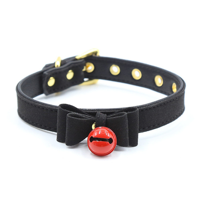 Brinquedos sexuais para adultos Cão cor-de-rosa Campainha Bowknot Golden Hole Soft Leather Pin Buckle Neck Sleeve Neck Negro Collar
