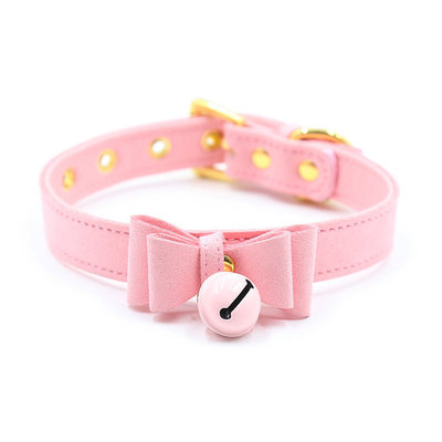 Brinquedos sexuais para adultos Cão cor-de-rosa Campainha Bowknot Golden Hole Soft Leather Pin Buckle Neck Sleeve Neck Negro Collar