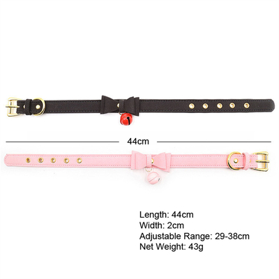 Brinquedos sexuais para adultos Cão cor-de-rosa Campainha Bowknot Golden Hole Soft Leather Pin Buckle Neck Sleeve Neck Negro Collar