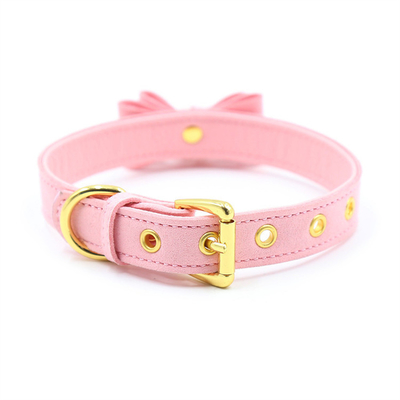 Brinquedos sexuais para adultos Cão cor-de-rosa Campainha Bowknot Golden Hole Soft Leather Pin Buckle Neck Sleeve Neck Negro Collar