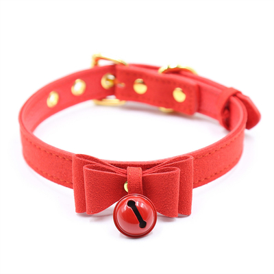 Brinquedos sexuais para adultos Cão cor-de-rosa Campainha Bowknot Golden Hole Soft Leather Pin Buckle Neck Sleeve Neck Negro Collar