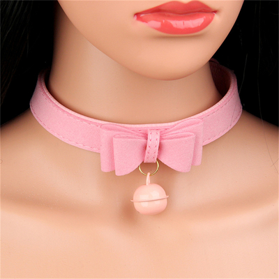 Brinquedos sexuais para adultos Cão cor-de-rosa Campainha Bowknot Golden Hole Soft Leather Pin Buckle Neck Sleeve Neck Negro Collar