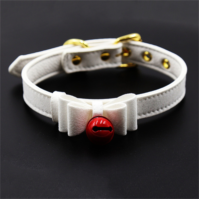 Brinquedos sexuais para adultos Cão cor-de-rosa Campainha Bowknot Golden Hole Soft Leather Pin Buckle Neck Sleeve Neck Negro Collar