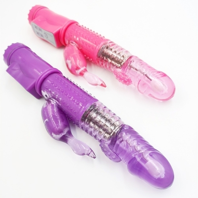 Recarregável Rotação de Propulsão Ponto G Dildos Dupla Galinha Vagina de Sexo de Coelho Vibrator para Mulheres Clitóris Feminino Brinquedo Sexual