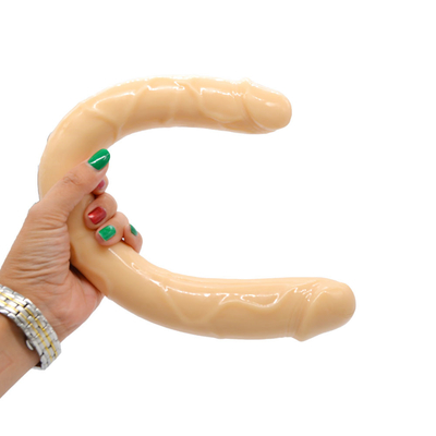 Dildo médico TPE Dildo em forma de U Pênis de cabeça dupla para masturbação feminina