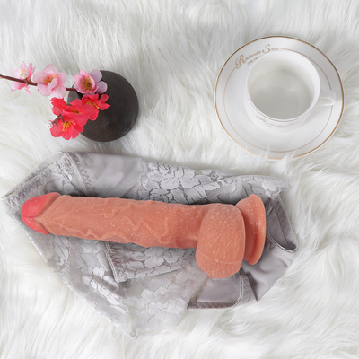 Um enorme dildo de silicone líquido de alta qualidade para pênis, de cor de carne, para mulheres, um poderoso dildo vibratório telescópico de 15 cm.
