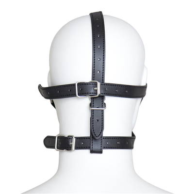 Bolas de couro Vestido de cabeça Máscara de olhos Arnês Boca aberta BDSM Bondage