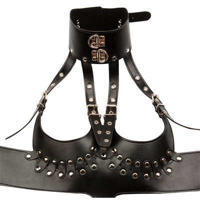 Vestido Neck Restraint Falso Couro Body Harness Strap Wear Cupless Cool Adult Games Produtos Sexuais