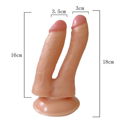 Dildo realista de ponta dupla para casais gays dupla penetração de cabeça de dois lados Dong dispositivo com sucção peniana simulada