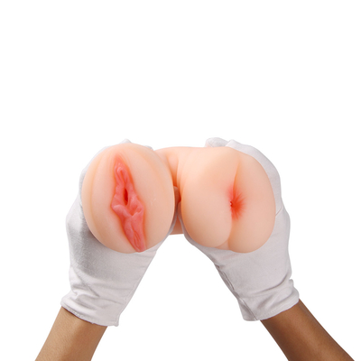 O sexo realístico da masturbação brinca o brinquedo aberto duplo do sexo do bichano do bolso e da vagina da boca